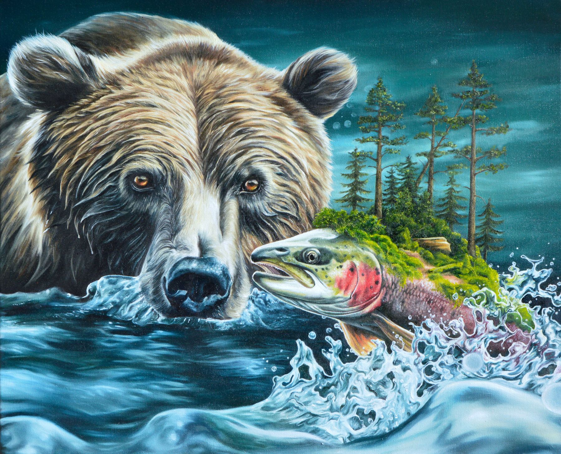 Marlou Jaspers Art Oil painting Salmon in the Trees